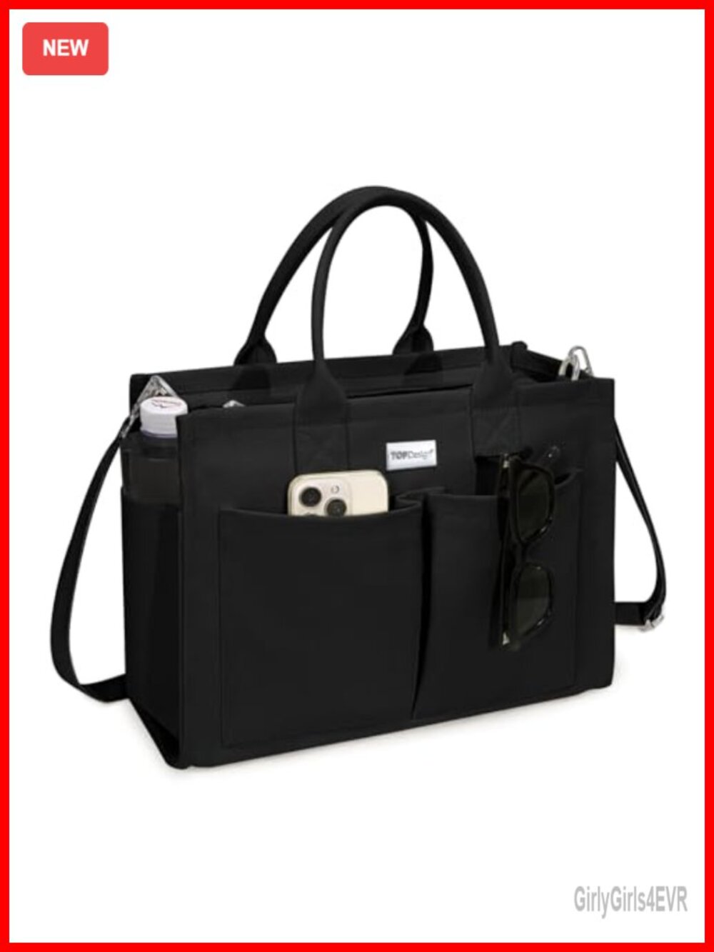 Heavyweight Canvas Tote Bag with 9 Pockets, Adjustable Crossbody and Shoulder